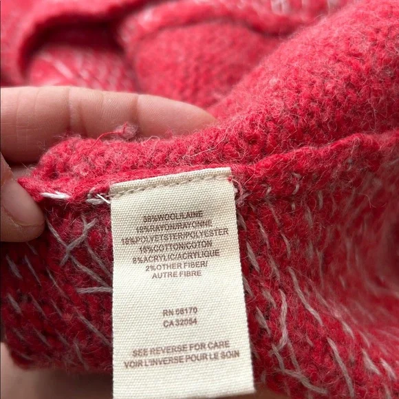 Free People Red Fair Isle Cowl Neck Sweater Women’s M Wool Blend Winter - Picture 8 of 11